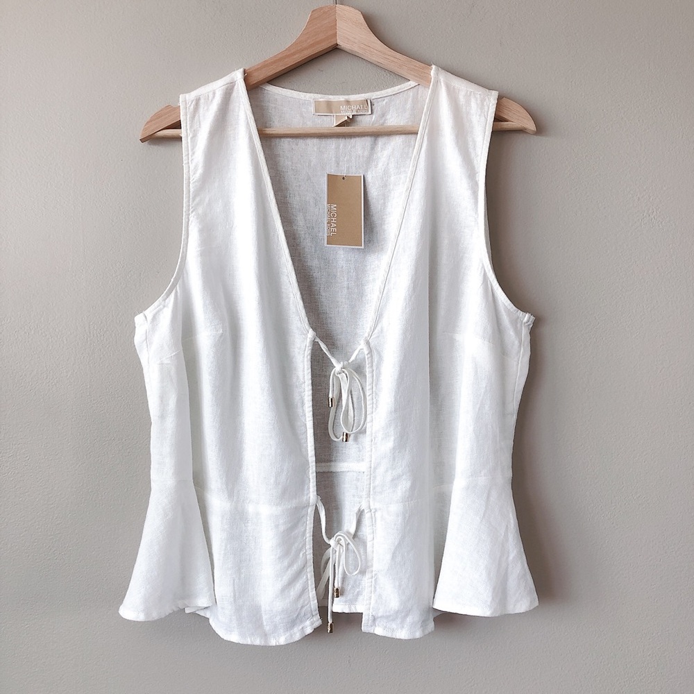 Michael Kors top large toe front shirt white linen blend blouse